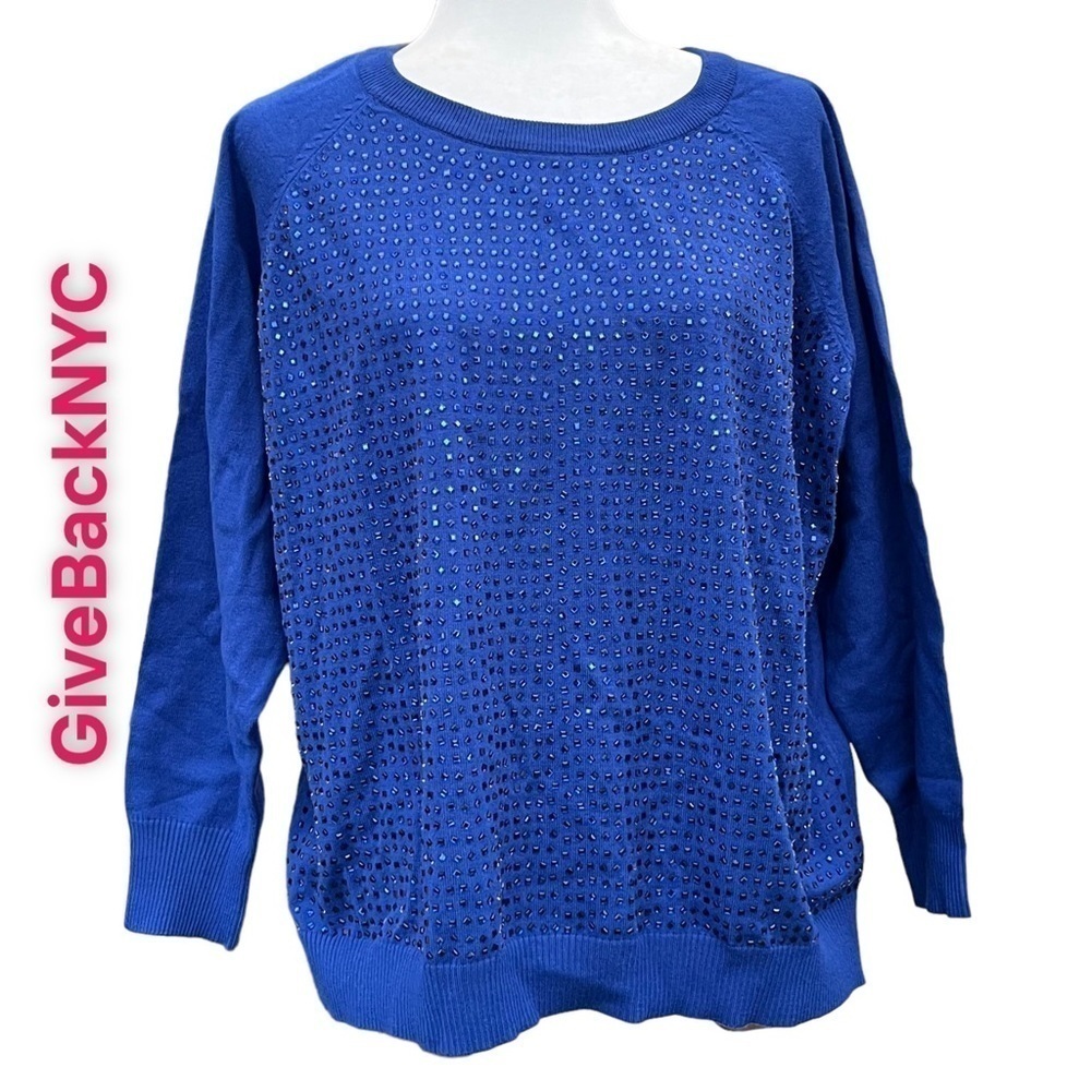 Vintage Cristina Paris Embellished Sweater Royal Blue L/XL